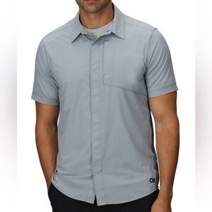 NWT Outdoor Research Men’s Astroman Air Short Sleeve Shirt in Pebble Light Gray